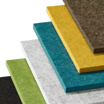 Close-up showing the dense fiber edge of a fire resistant recycled PET acoustic panel